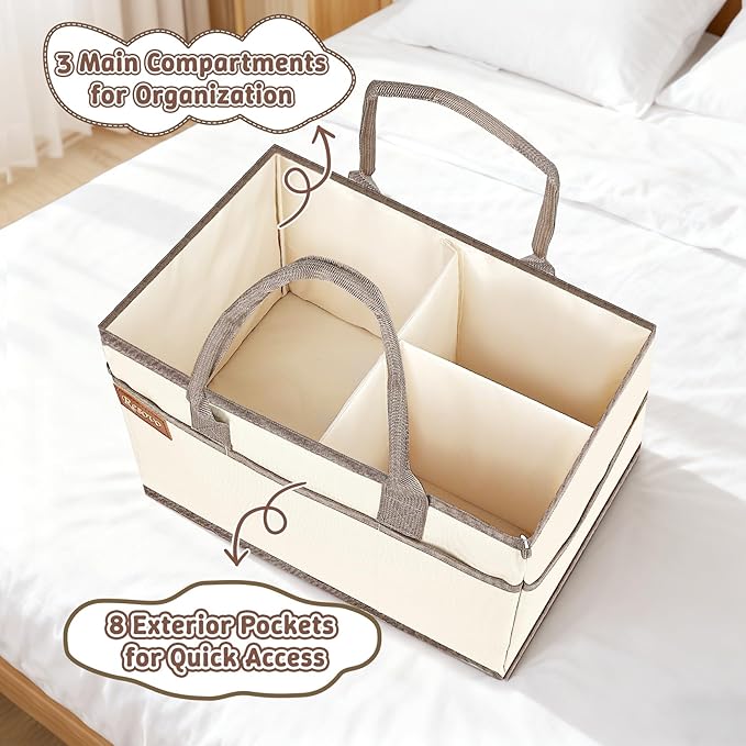Baby Diaper Caddy Organizer with Handle, Baby Shower Gifts Basket, Nursery Storage Organizer for Newborn, Newborn Essentials Registry Must Have, Portable Car Caddy Organizer for Diapers