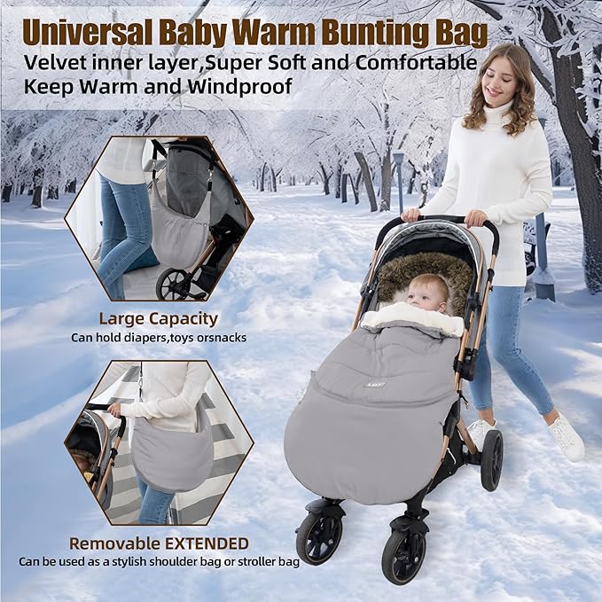 LAT Baby Warm Bunting Bag Universal,Extended and Removable,Stroller Sleeping Bag Cold Weather,Waterproof Toddler Footmuff