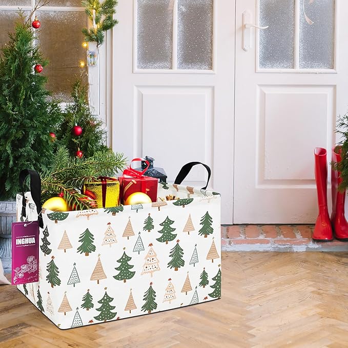 INGHUA Rectangular Storage Basket Fabric Organizer Bin for Toys,Books,Clothes,Gifts,Pets-Perfect for Home,Office,Nursery,Dorm,Shelf(Rec-pine tree)