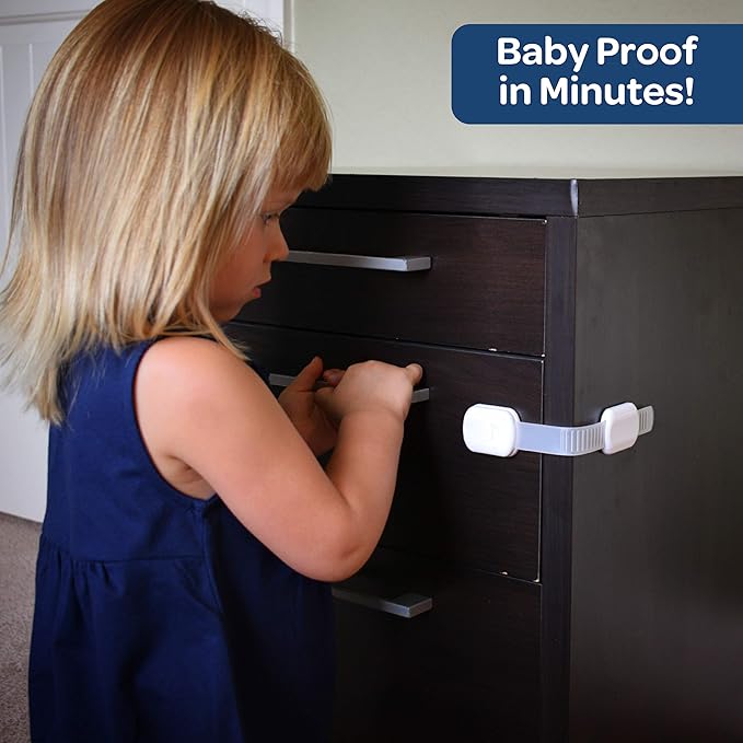 8-Pack Child Safety Cabinet Locks - Adjustable Child Cabinet Locks with 3M Adhesives - White and Clear Baby Locks for Cabinets and Drawers, and More - Easy to Install Baby Proofing Cabinets by Wittle