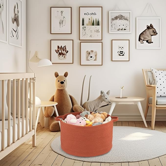 XUANGUO Large Cotton Rope Basket Blankets Basket Living Room 22"x14" Toy Baskets for Kids and Dogs Rope Storage Baskets for Nursery Woven Laundry Baskets for Clothes Towels Baby Toy round rustic