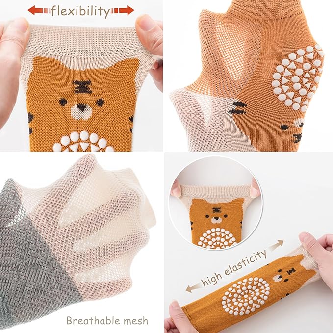 Feidoog Baby Crawling Knee Pads with Anti-Slip Elastic 3 Pairs Knee Pads and 3 Pairs Socks Set,Infant Kneepads for Crawling