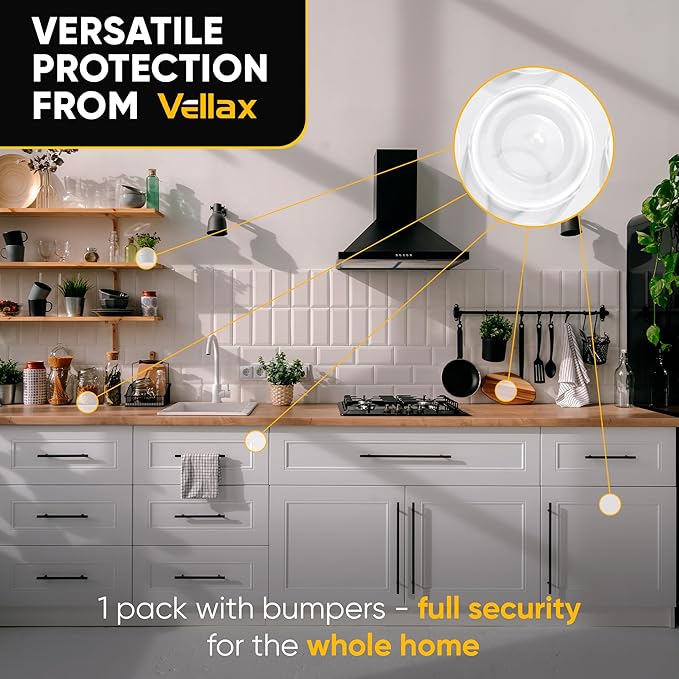 64 Clear Silicone Bumper Pads – Self-Adhesive Sound Dampening Stops with Jelly Button Shape Design for Cabinet Doors, Drawers, Cupboards, Glass Surfaces, Picture Frames – Vellax