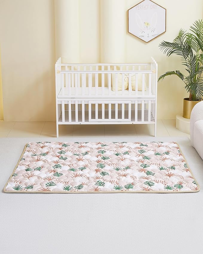 Viviland Baby Mats for Floor, 71x59 Inch Playpen Mat, Thicker & Large Soft Cushioning Padding Playmat for Baby and Toddlers Infants, Non-Slip & Machine Washable, Green Leave