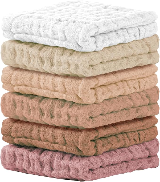 Cuddle Campus Baby Washcloths 6 Packs, Muslin Washcloths Baby,Cotton Burp Cloths, Extra Absorbent and Soft Wash Clothes for Newborns, 12x12 Inches