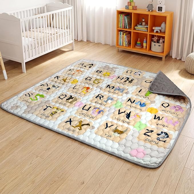 71"x59" Extra Large Baby Play Mat - Premium Thick, Non-Slip & Machine Washable Foam Floor Mat for Infants, Babies & Toddler. Fits Playpens,Spacious Crawling Space, Alphabet Design, Foldable & Odorless