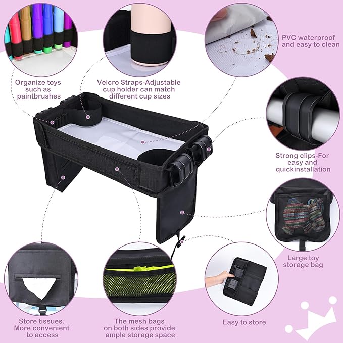 Babenest Stroller Snack Tray for Wonderfold Wagon W2, Foldable Thickened Snack Tray with Cup Holder, Storage Mesh Bag & Pen Slot, Easy to Clean Snack Board for Drawing
