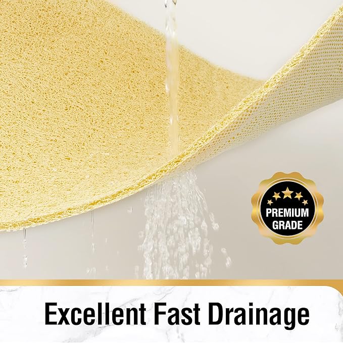 HITSLAM Square Shower Mat, 24 x 24 Inch Non Slip Bath Mat for Tub, Soft PVC Loofah Bathtub Mats with Drain Holes, Quick Drying Bathroom Stall Floor Mat, Bathroom Accessories Without Suction Cup, Beige