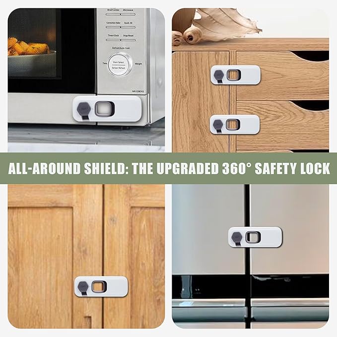 2 Pack Child Proof Refrigerator Locks, Fridge Lock With Strong Adheisive & ABS Plastic, Push Button To Release, Tool Free Installation Child Lock For Fridge, Drawers, Cabinets, Doors & Oven (White)