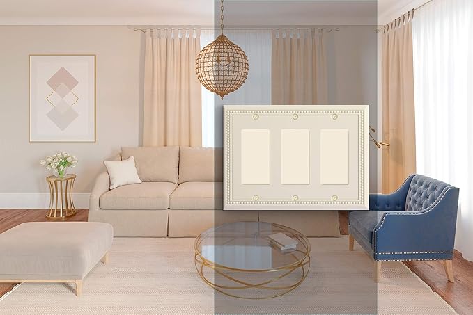 Henne Bery Sunken Pearls Heavy Duty Decorative Wall Plate Switch Plate Outlet Cover, Durable Solid Zinc Alloy (Triple Decorator, Light Almond)
