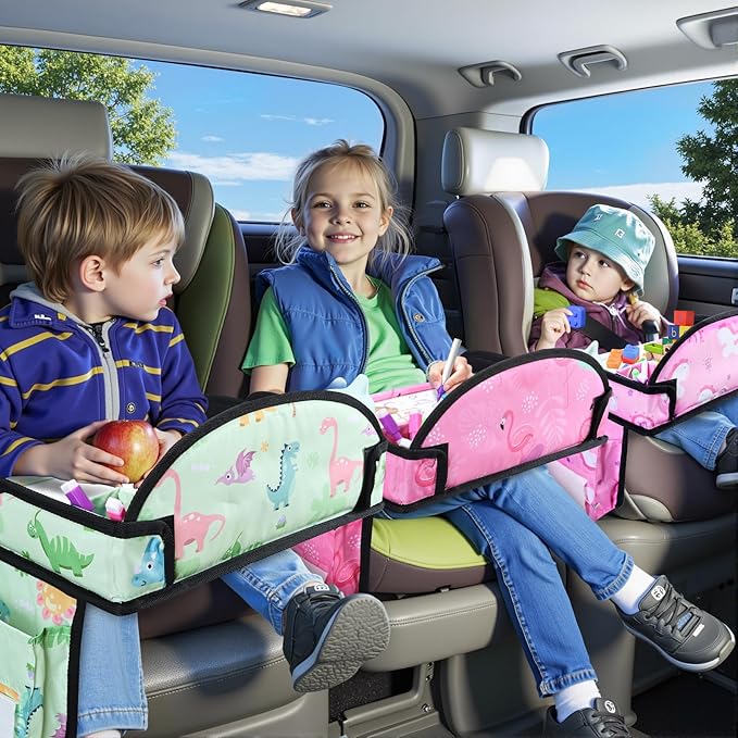 3PCS Kids Travel Tray for Airplane - Toddler Car Seat Table Tray, Road Trip Essentials for Boys & Girls, Carseat Lap Desk for Kids Road Trip Activities