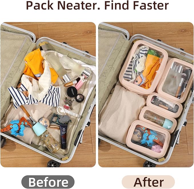 5PCS Diaper Bag Organizer Pouch Set，Clear Organizer Bags,TSA Approved Toiletry Bag,Clear Waterproof Cosmetic Bags with Zipper,Purse Organizer Pouches,Travel Organizer Bags for Woman and Kids