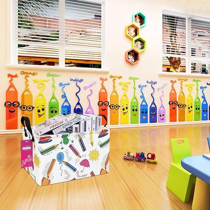 INGHUA Rectangular Storage Basket Fabric Organizer Bin for Toys,Books,Clothes,Gifts,Pets-Perfect for Home,Office,Nursery,Dorm,Shelf(Rec-colored pencil )