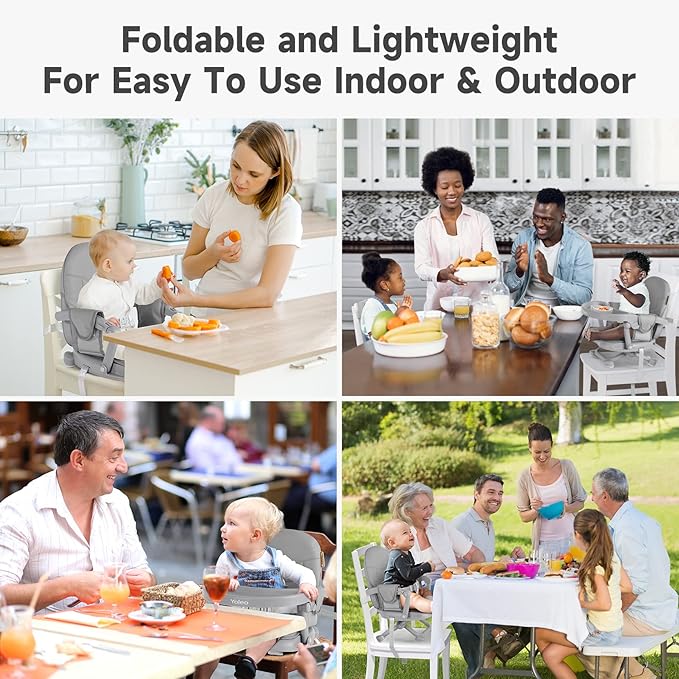 YOLEO Baby High Chair Booster Seat for Dining Table, Foldable High Chairs with Adjustable Heights, Travel Booster Seat with Removable Tray
