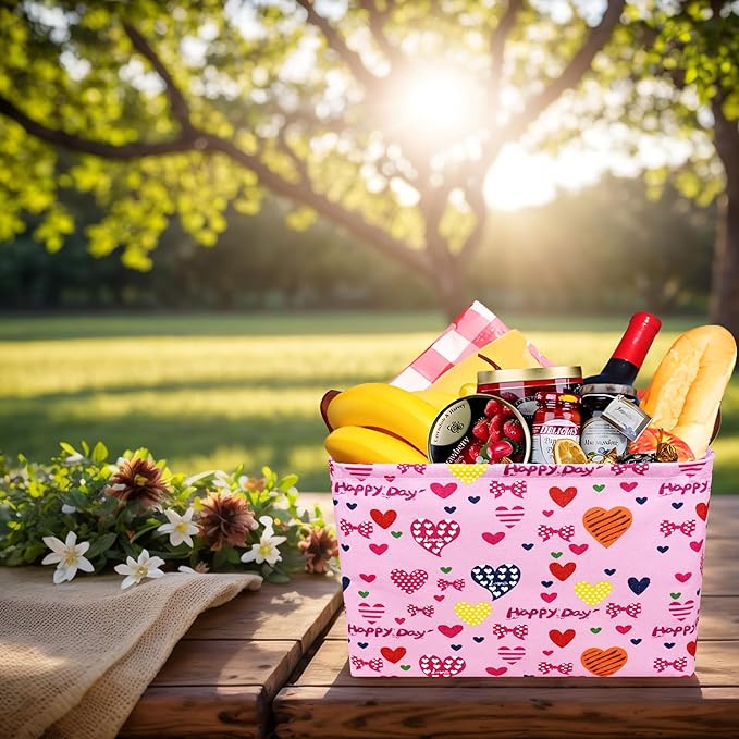 ASKETAM Valentine's Day Basket Gift for Empty Cute Heart Large Storage Bin for Kid and Baby Room Décor (Happy Day Love)