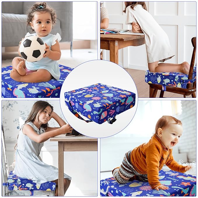 Toddler Booster Seat for Kitchen Chair Dining Table, Washable Thick Strong Support Portable Booster Chair for Toddlers Eating, Easy Cleaning Booster Seat Cushion Detachable with Adjustable Straps