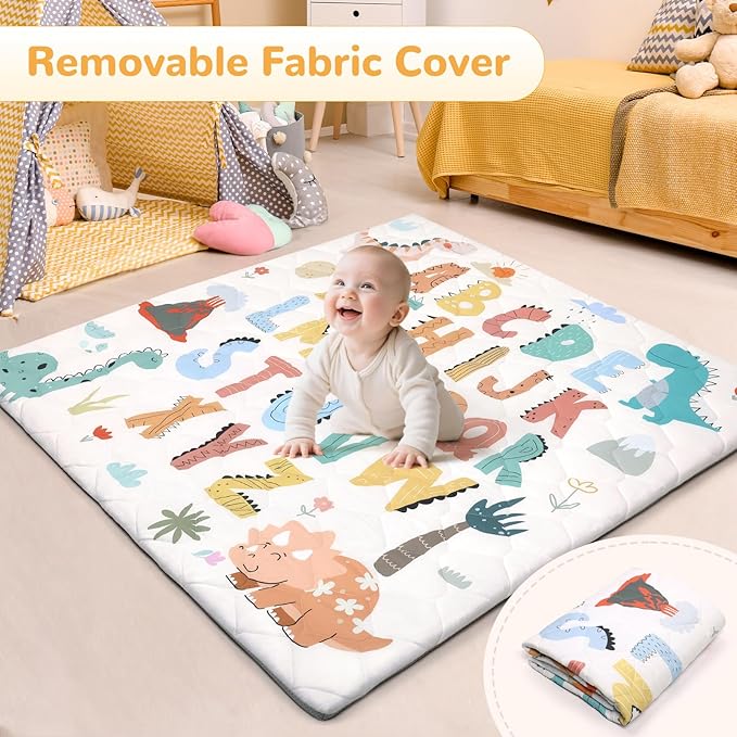 Baby Play Mat Toddler Playpen Mat 50 x 50 inch, Removable-Washable Cover,Extra Thick Foam Padding,Non-Slip Crawling Cushion for Infants, Toddlers & Babies Tummy Playing Time