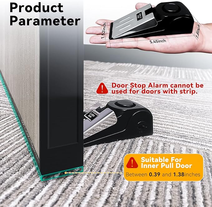 AceMining Door Stop Alarm with 120dB Siren, Floor Mount Type, Rubber Security Door Wedge for Home, Travel, Hotel, Pack of 4, Black
