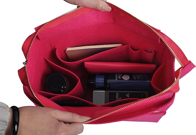 Vercord Felt Zipper Handbag Tote Purse Duffel Backpack Organizer Insert Rose Large