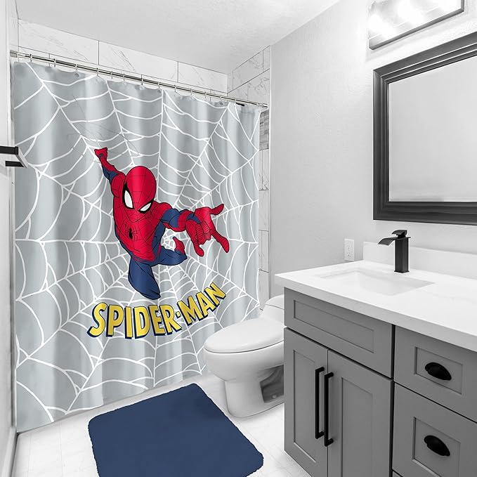 Jay Franco Marvel Spiderman Fabric Shower Curtain - Kids Grey Bathroom Decor