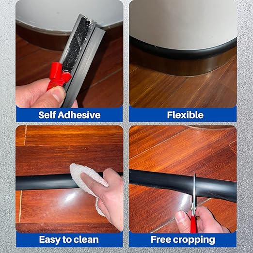 COUKIU 10 FT PVC Floor Transition Strip, Peel and Stick Molding Trim for Threshold Transitions with a Height Less Than 10 mm/0.4in, Carpet & Floor Edging Trim, Carpet to Tile Transition Strip(Black)