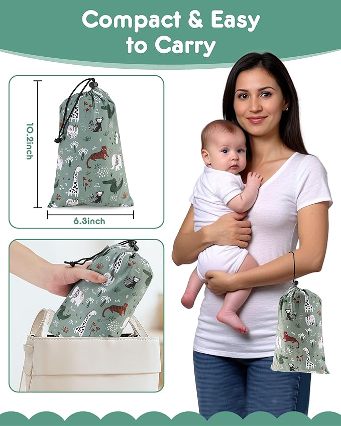 Lunobubo Baby High Chair Cover Restaurant with Strap Pads & 3-Point Harness, Machine Washable, Waterproof Portable Highchair Covers for Eating, Travel, Home Use - Fits Wooden Chairs, Green Dinosaurs