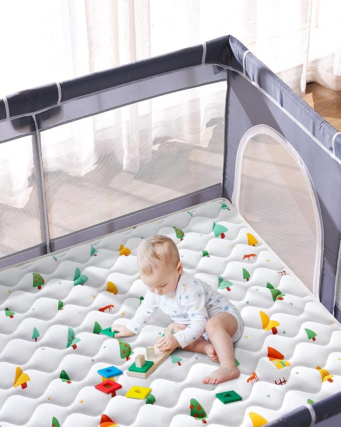 Odorless Premium Foam Baby Play Mat 47" x 47", Soft Microfiber Fabric Crawling Mat for Floor- Comfortable and Hypoallergenic, Non-Slip Cushioned Floor Playpen mat for Infants,Babies,Toddlers, Forests