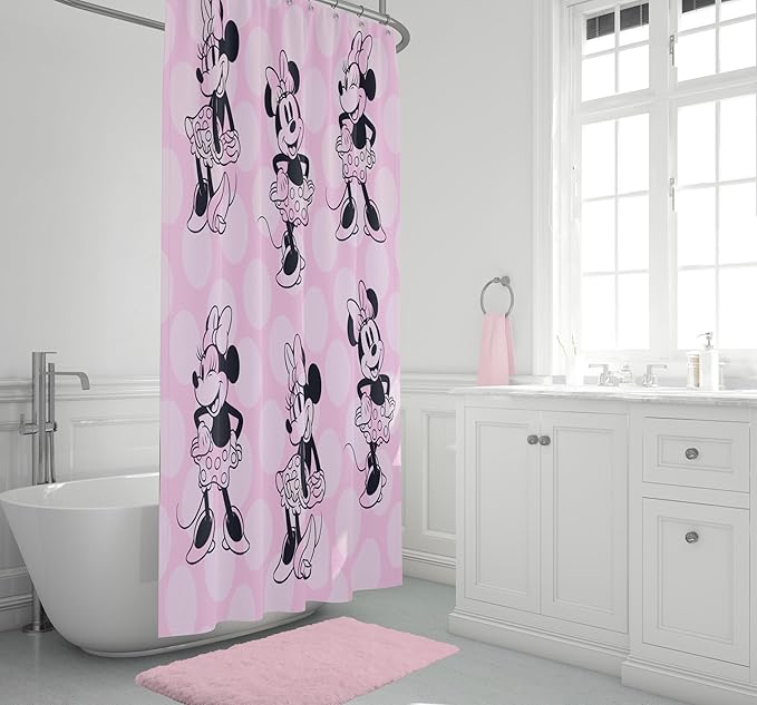 Jay Franco Disney Minnie Mouse Fabric Shower Curtain - Kids Blush Pink Bathroom Décor