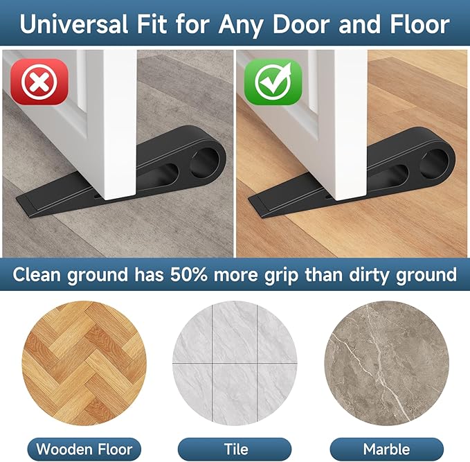 4 Pcs Heavy Duty Door Stopper for Bottom of Door, Aluminum & Rubber Door Stop Wedge- Keep Doors Open in Home, Apartment, Office, Hotel, 4.92L*1.02W*1.22H Inch, Black