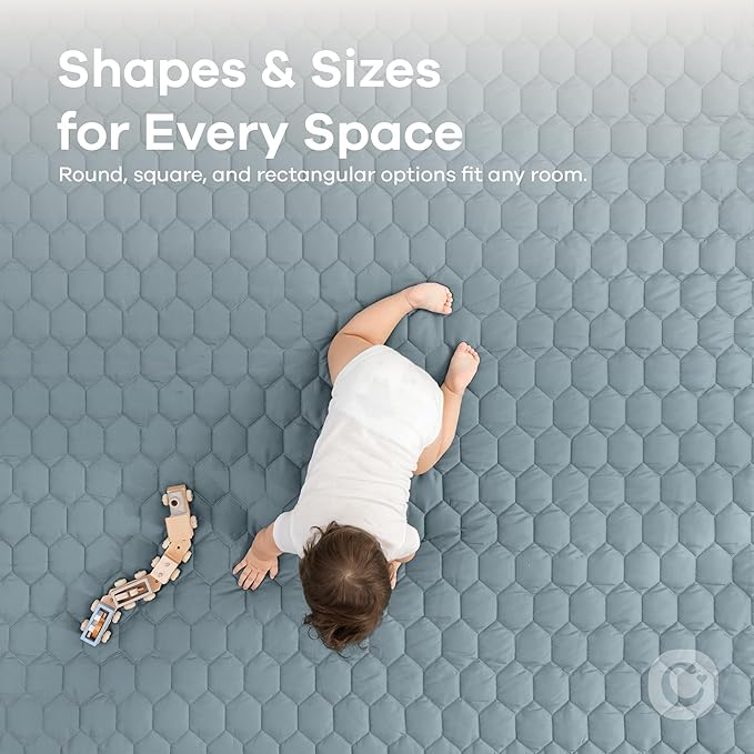 Comfy Cubs Rectangle Kids Play Mat - Large 60 x 96 inches Soft Quilted Baby Floor Mat with Non-Slip Bottom - Plush Design for Toddlers' Playtime - Comfortable and Durable - Pacific Blue