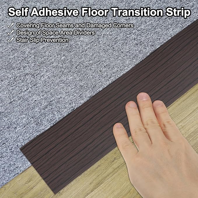 PATIKIL Self Adhesive Floor Transition Strip 10 ft x 1.6" Vinyl Flat Divider Flooring for Joining Floor Gaps Carpet Transition Floor Tiles, Black Walnut