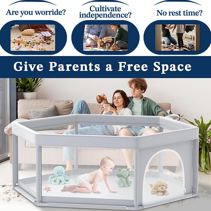 65×65 Inch Hexagonal Baby Playpen, Playpen for Babies and Toddlers, Baby Play Pen Pin Indoor Outdoor Play Fence