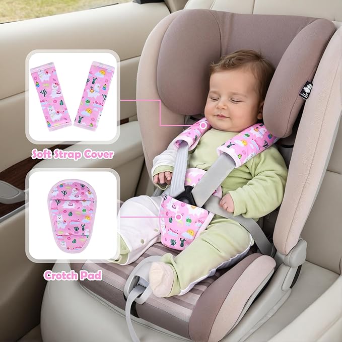 3 Pcs Car Seat Stroller Straps Pads for Baby, Newborn Soft Shoulder Strap and Crotch Covers, Universal Shoulder Straps Pads for Car Seat, Pushchair, High Chair (Pink Alpaca)