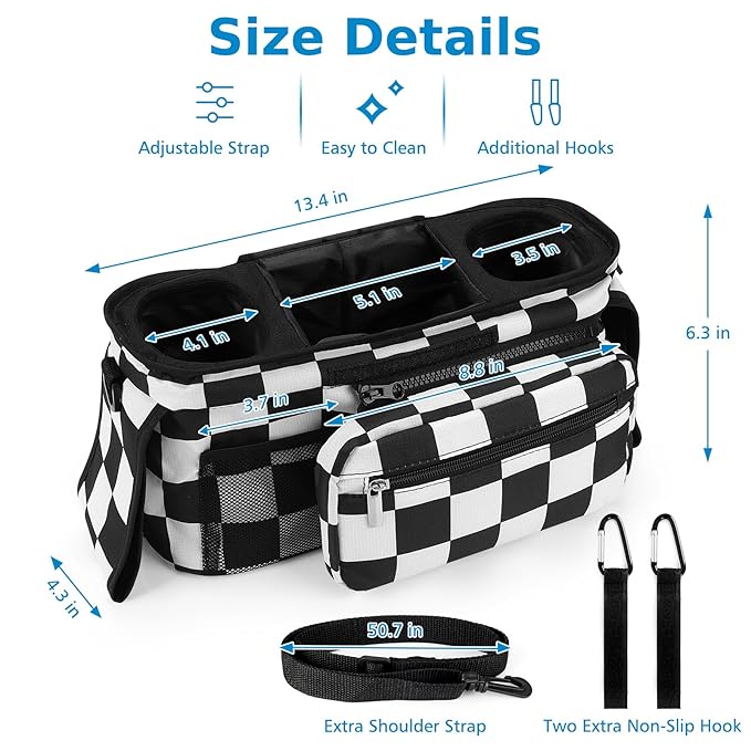 Accmor Universal Stroller Organizer with Insulated Cup Holder Detachable Phone Bag and Shoulder Strap,Stroller Bag Caddy Organizer Fits for Uppababy, Baby Jogger, Britax Strollers