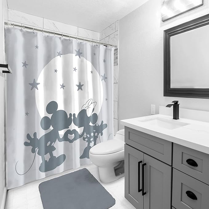 Jay Franco Disney Mickey Mouse and Minnie Mouse Shower Curtain - Licensed Bathroom Décor for Kids or Teens - 70 x 72 Inch Washable Fabric Curtain