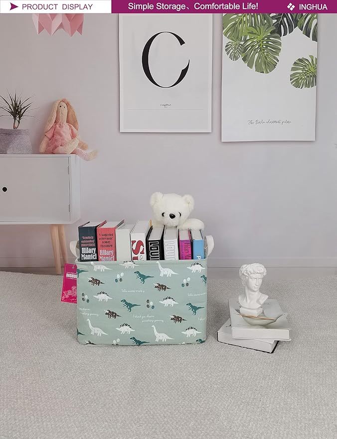 INGHUA Rectangular Storage Basket Fabric Organizer Bin for Toys,Books,Clothes,Gifts,Pets-Perfect for Home,Office,Nursery,Dorm,Shelf(Rec dinosaur)
