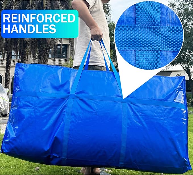 66 Gallon Extra Large Storage Bags, Huge Moving Bags Heavy Duty with Zipper and Stronger Handles, Big Foldable Duffle Bag for Travel, Storage Totes Moving Boxes for College, Christmas Tree,Blue,2 Pack