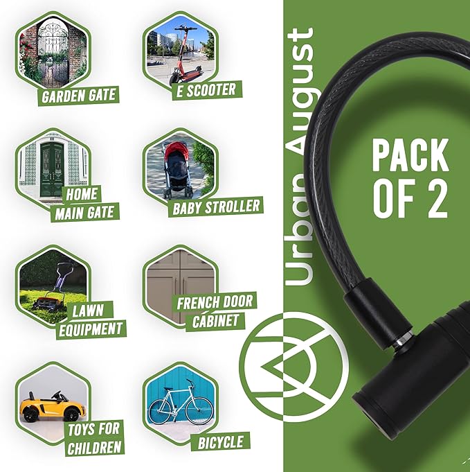 Urban August Child-Proof Refrigerator Lock for Kids & Adults - Lock for French Door Fridge and Cabinet (Small, Black - 2 Pack)