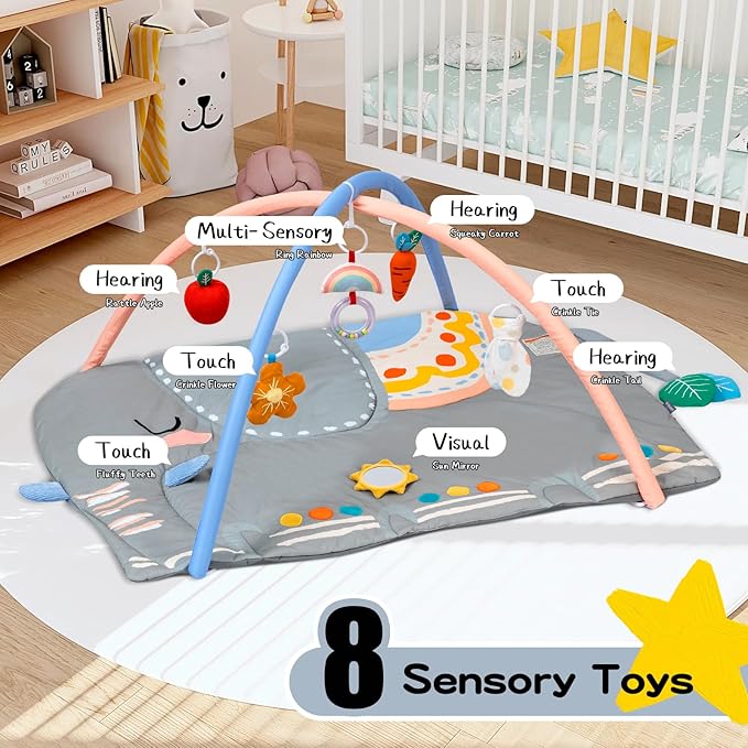 BEINGMATE Care Baby Play Gym Tummy Time Mat, Oversize Elephant Activity Mat with 6 Detachable Toys, Promote Motor Skills & Sensory Development Mat, Newborn Infant Baby Essentials Gift