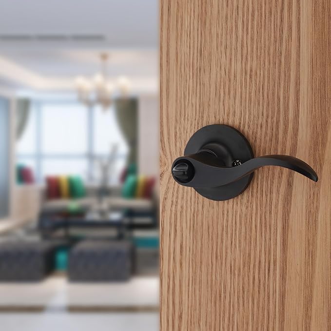 1 Pack of HENYIN Wave Lever Keyed Entry Door Lock/Door Knob Hardware Handle and Closet Lockset, Black Color, with Key,Left Hand(805ORB-L)