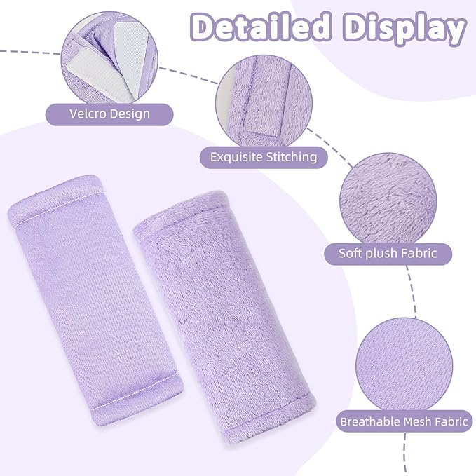 SWESEN Baby Car Seat Strap Covers, 3 Piece Soft Car Seat Strap Shoulder Pads for Baby Girls Boys, Double-Sided Use carseat Straps Covers for Stroller, Car Seats, Pushchair, Purple