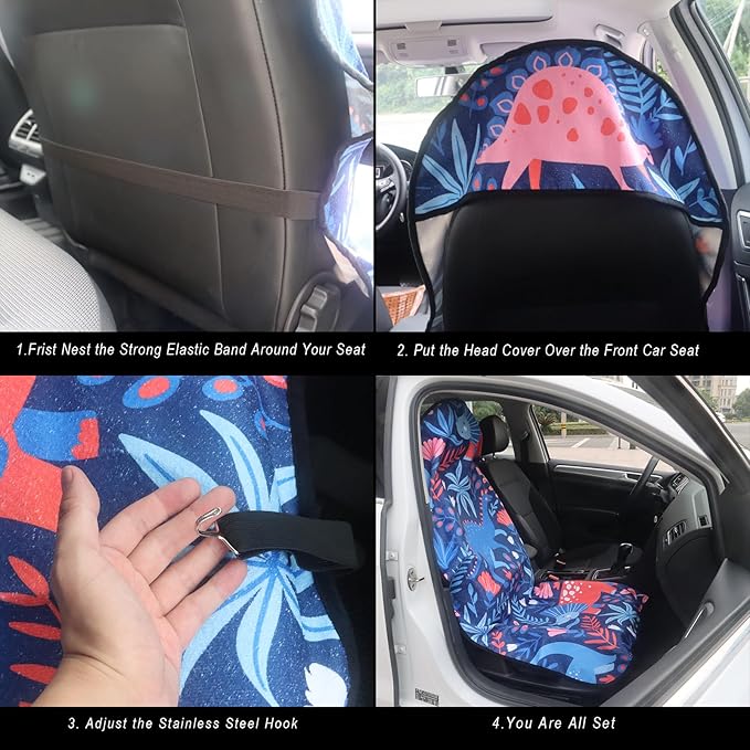 LoyaGour Car Seat Cover Protector Front Seats,for Gym Workout,Running,Swimming,Beach and Hiking,Waterproof Sweat Towel Bucket Seat Covers for Cars SUV Trucks (Dinosaur, 2Pcs)