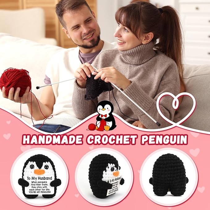 Gifts for Husband from Wife Birthday Fathers Day, To My Husband Handmade Crochet Mini Penguin Wedding Anniversary Birthday Gifts for Men Him Husband, Romantic I Love You Gift for Him Cute Decor