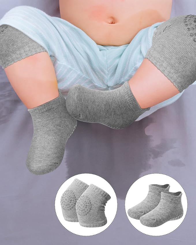 10 Pairs Baby Crawling Anti Slip Knee Pads and Anti Slip Baby Socks Set Unisex Toddler Knee Protectors Non Slip Ankle Socks
