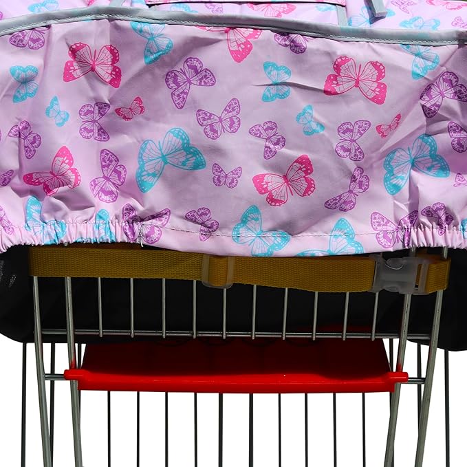 2-in-1 Shopping Cart and High Chair Cover-Grocery Cart Cover for Babies Toddlers Infants Resturant Highchair Cover-Padded Folds to Portable Pouch for Baby Boy Girl (Butterfly)