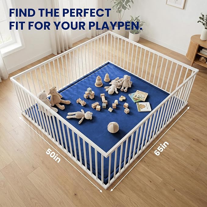 Huloo Sleep Ultra Soft Baby Play Mat for Floor, 1.3" Thick Elasti-Foam 65x50 Play Mat for Playpen,Water-Repellent Coral Velvet for Tummy Time, Non-Slip Backing,Safe for Toddlers & Infants （Dark Blue）