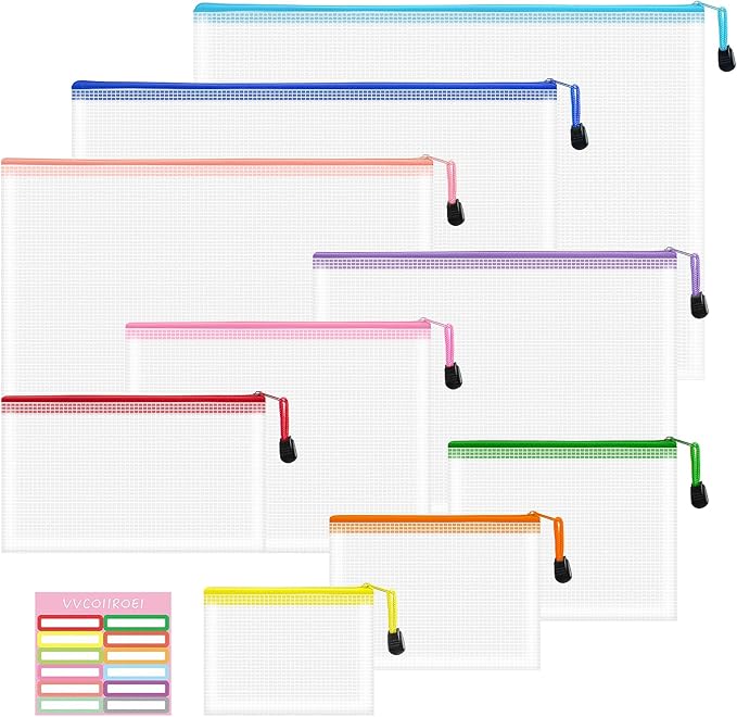VVCOIIROEI 9pcs Mesh Zipper Pouch Bags, 9 Sizes, 9 Colors, Board Game Storage, Travel, School, Office Organize