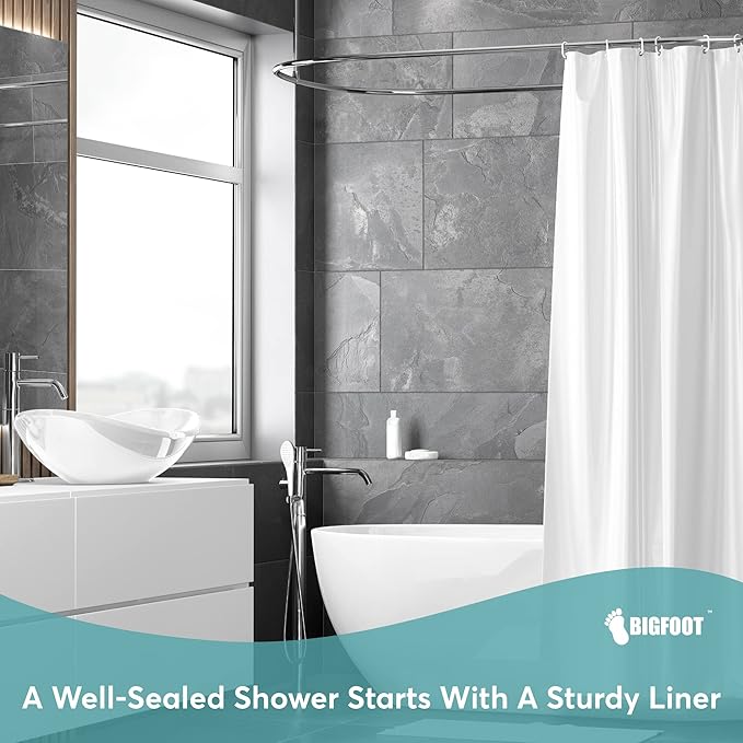BigFoot Shower Curtain Liner – 72 x 84 PEVA Premium Shower Curtain with Rustproof Metal Grommet and 3 Magnetic Weights – Odor Free and Compatible with Standard Showers, Clear