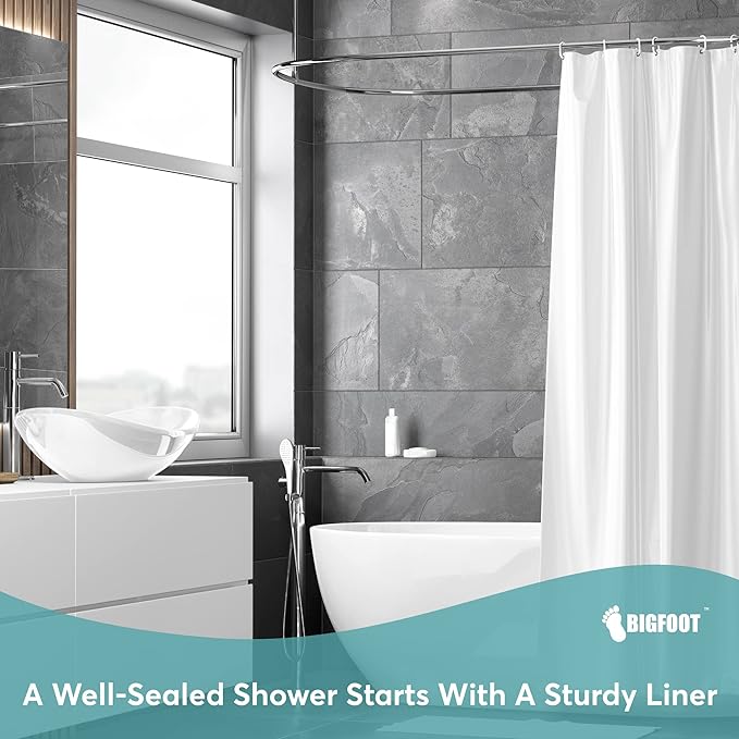 BigFoot Shower Curtain Liner – 72 x 72 PEVA Premium Shower Curtain with Rustproof Metal Grommet and 3 Magnetic Weights – Odor Free and Compatible with Standard Showers, Frosted