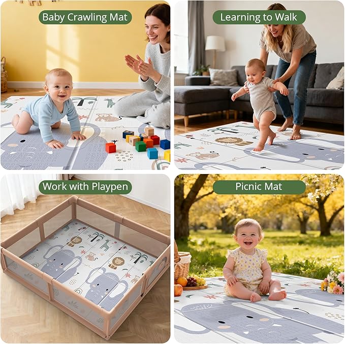 79x71 Extra Large Baby Play Mat for Floor, Foldable Foam Playmat for Babies 0-12 Months & Kids, Non-Toxic Waterproof Baby Mat for Floor, Thick Playpen Mat for Tummy Time Crawling